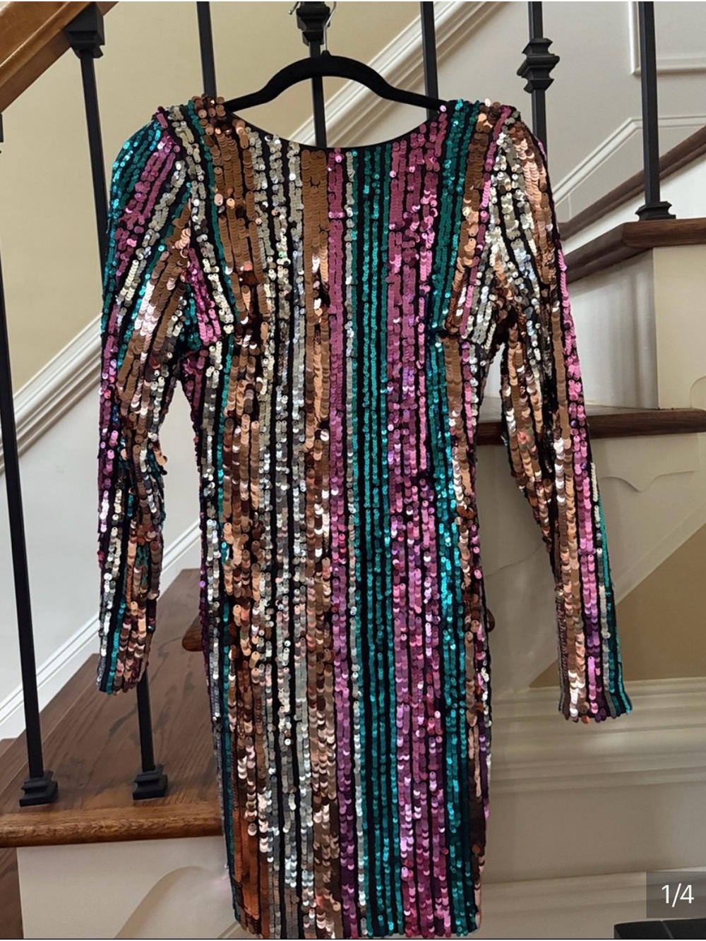 Dress the Population Pink Teal Bronze Sequin Stripe Party Dress